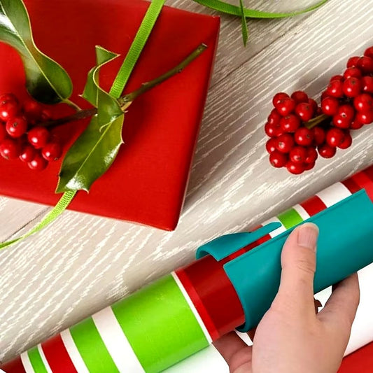 NeatWrap cutting Christmas wrapping paper right on the roll